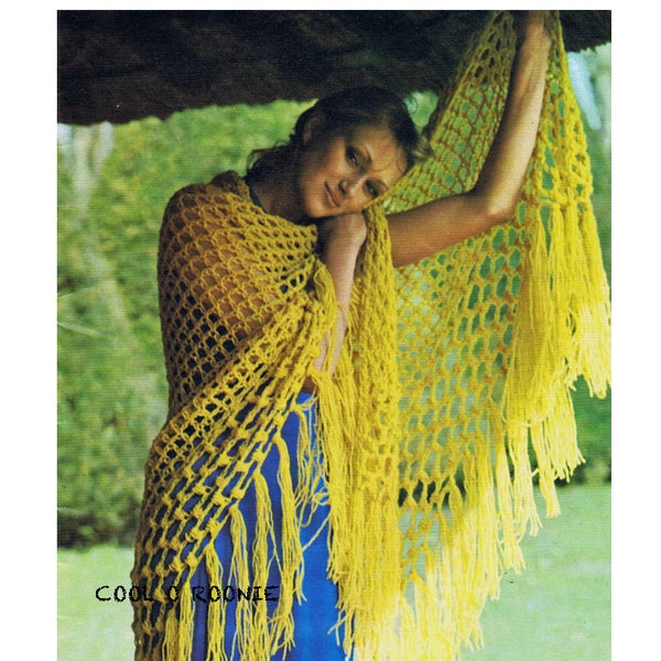 Crochet Shawl Pattern Womens Vintage  70's crochet Pattern Ladies  Wrap Pattern PDF Crochet Pattern