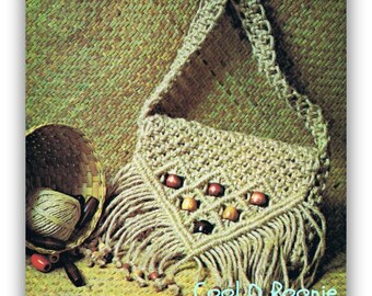 Sac à main en macramé motif vintage des années 1970 en macramé à franges sac à main à bandoulière, motif en macramé PDF téléchargement immédiat