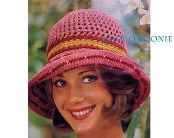 Cloche Crochet Hat Pattern - Womens 70's Retro Brimmed Hat PDF Crochet Pattern