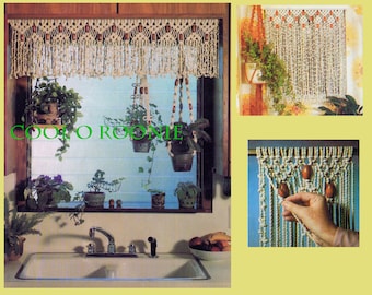 Macrame Curtain Pattern - Vintage 70's Macrame Window Valance Home Decor PDF Macrame Pattern