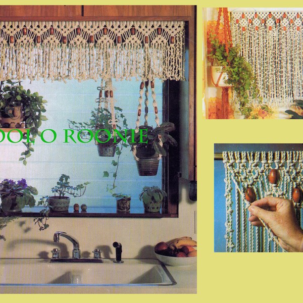 Macrame Curtain Pattern - Vintage 70's Macrame Window Valance Home Decor PDF Macrame Pattern