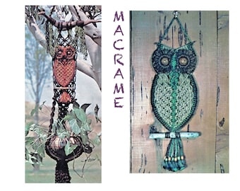 DIY Macrame Pattern - Owl Wall Hanger - Owl Pot Hanger Vintage Macrame Pattern  - PDF Macrame Pattern