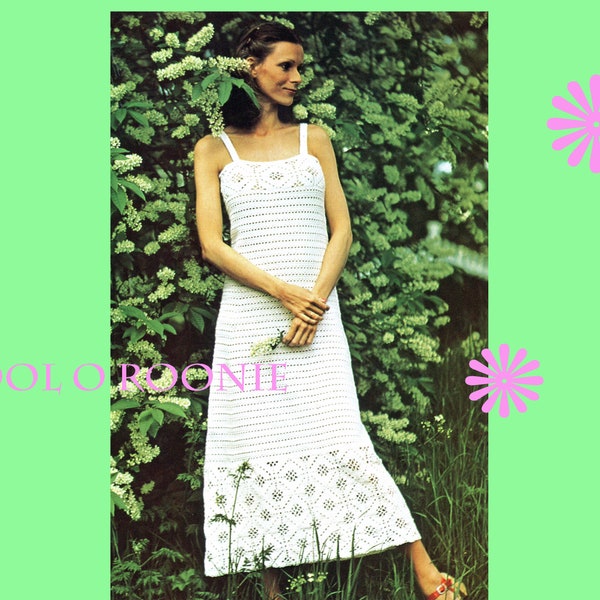 Crochet Dress Pattern - Vintage 70s - Womens Crochet - Maxi Dress Pattern - PDF Crochet Pattern