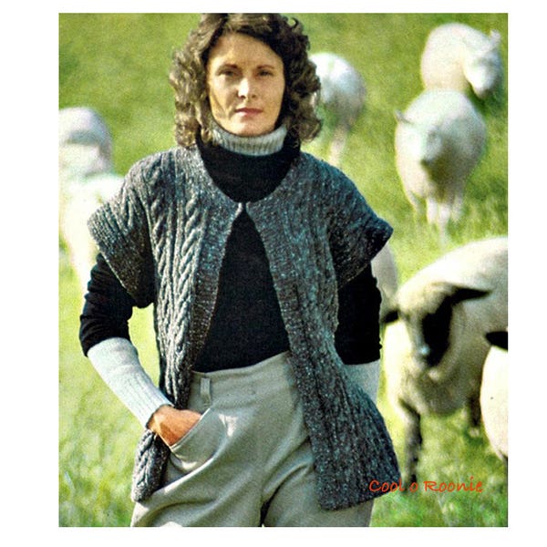 Vest Knitting Pattern Womens Cable Knit Vest Pattern Cap Sleeves Open Front Jacket PDF Knitting Pattern Instant Download