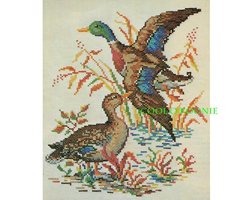 Vintage Cross Stitch Pattern Mallard Ducks Pattern Kitchy Etsy