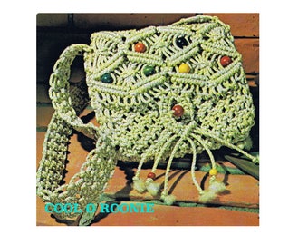 Sac à main vintage des années 1970 pour femme, modèle de sac à main en macramé, modèle PDF de sac à main en macramé téléchargement immédiat