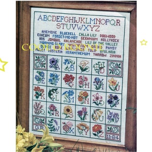 Cross Stitch Flower Sampler - Vintage X Stitch Sampler Pattern - PDF Cross Stitch Patten Printable Download