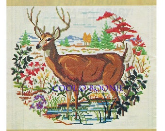 Vintage Cross Stitch Pattern - Stag Deer - Retro Woodland Deer PDF Cross Stitch Pattern Instant Download