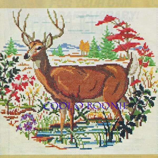 Vintage Cross Stitch Pattern - Stag Deer - Retro Woodland Deer PDF Cross Stitch Pattern Instant Download