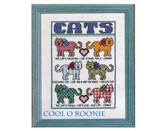 Vintage Cross Stitch Patterns - Gingham Cats & I Love Cats Stitch Pattern - PDF Cross Stitch Patterns Printable Download