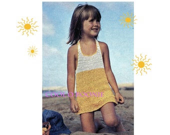 Girls Beach Dress Crochet Pattern Girls Halter Dress - Beach cover up - Sizes 2 - 4 - 6 PDF Crochet Pattern