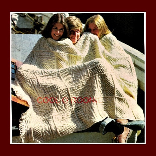 Aran Afghan Knitting Pattern Irish Fisherman Afghan - Blanket -  Throw PDF Knitting Pattern Instant Download