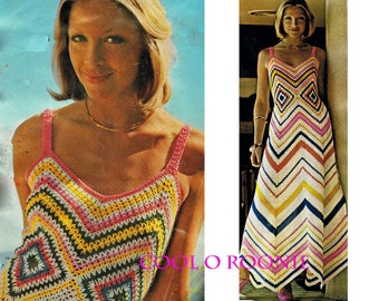 Womens Crochet Dress Pattern Vintage Chevron Maxi Dress PDF Crochet Pattern Instant Download