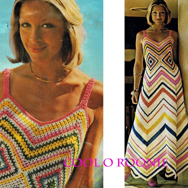 Womens Crochet Dress Pattern Vintage Chevron Maxi Dress PDF Crochet Pattern Instant Download