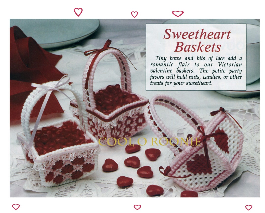 Plastic Canvas Valentine Heart Baskets Vintage PDF Plastic Canvas ...