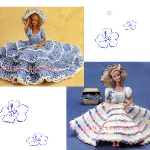 Fashion Doll Crochet Pattern -11 1/2" Teen Doll Crochet Dress Pattern - Vintage Frilly Dress 11 1/2" Dolls PDF Crochet Patterns