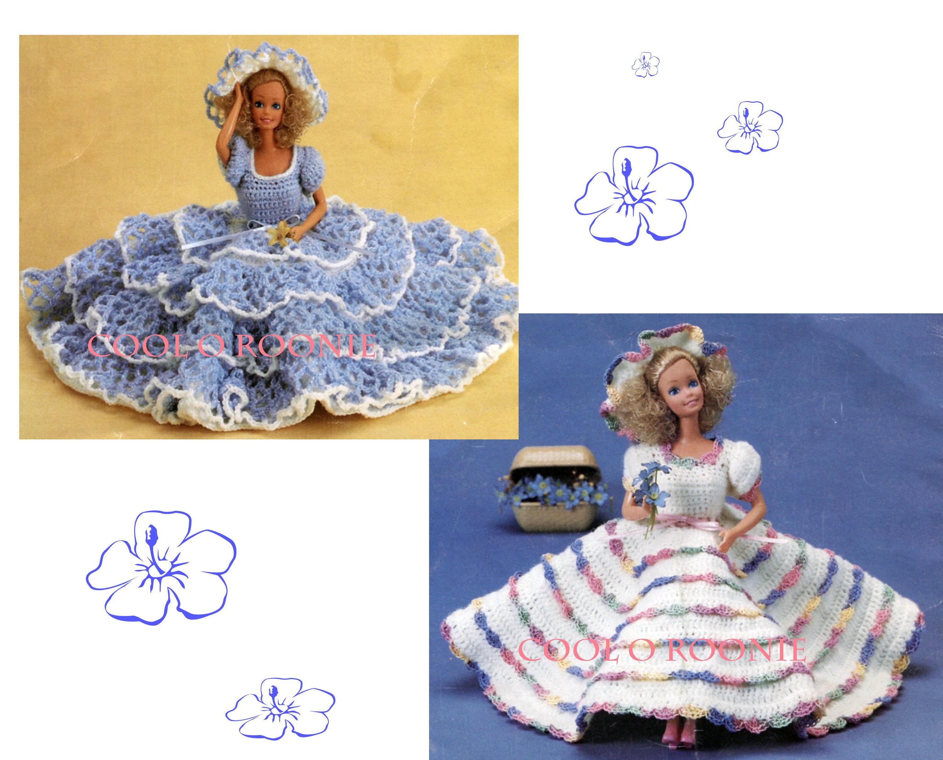 Crochet princess dress and hat for dolls (portuguese/spanish