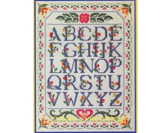 Vintage Flower Alphabet Cross Stitch Pattern PDF Instant Digital Download Embroidery Needlepoint Pattern