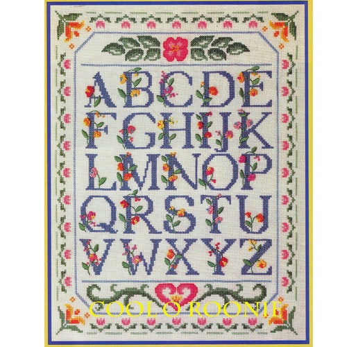 vintage flower alphabet cross stitch pattern pdf instant etsy