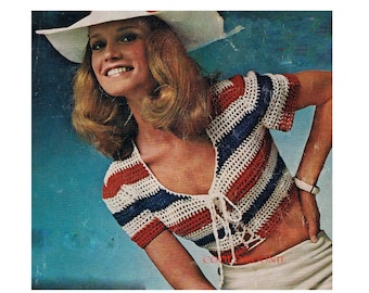Crochet Top Pattern - Womens Summer Tiny Top Pattern - Vintage 1970's Crop Top - PDF Crochet Pattern Instant Download