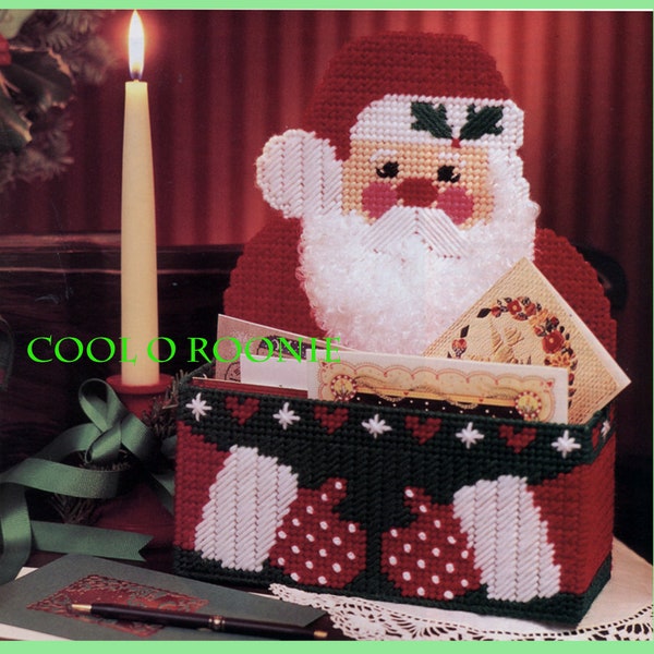 Plastic Canvas Card Holder Pattern - Vintage Santa Claus Christmas Card Holder - PDF Plastic Canvas Pattern