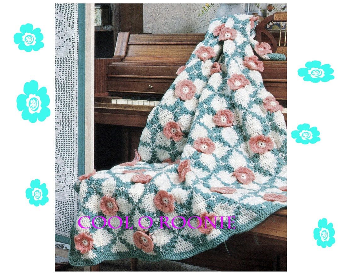 Crochet Blanket Pattern Vintage Rose Afghan Pattern Granny Etsy