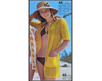 Beach Cover Up Crochet Pattern Women's Vintage 70's crochet Beach Bikini Coverup -  PDF Crochet Pattern
