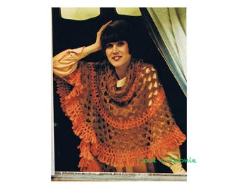 Shawl Crochet Patterns Women's Vintage Boho Cape Shawl 1970's PDF Crochet Pattern