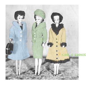 Knitting Pattern  - Vintage 60's Knitting Pattern - Fashion Doll Coats - Hat - Suit 11 1/2" Teen Doll PDF Knitting Pattern Instant Download