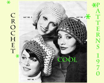 Women's Crochet Hat Pattern - Vintage 1970's Crochet Patterns -  Winter Hats Beanie - Slouch Hat - PDF Crochet Pattern - DIY Crochet Pattern