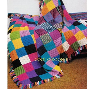 Vintage Knitting Pattern Large Patchwork Squares Sampler Afghan Blanket and Cushion Digital Knitting Pattern PDF Knitting Pattern