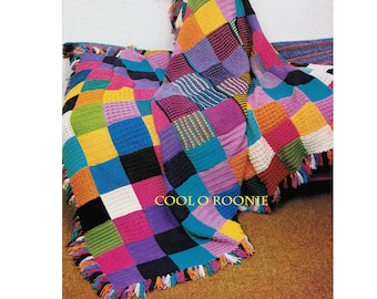 Vintage Knitting Pattern Large Patchwork Squares Sampler Afghan Blanket and Cushion Digital Knitting Pattern PDF Knitting Pattern