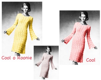 Womens Dress Knitting Pattern - Ladies Trumpet Sleeved Dress Knit - Vintage 70's Knitting - PDF Knitting Pattern