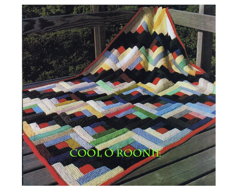 Afghan Knitting Pattern Vintage Log Cabin Blanket Throw Etsy