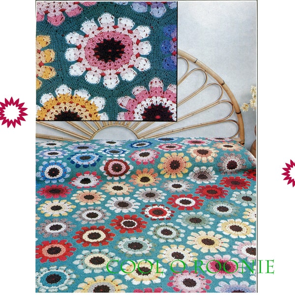 CROCHET Bedspread Pattern Vintage 80s Crochet Blanket Pattern Crochet Afghan Pattern Thread Crochet Bohemian Home Decor PDF Crochet Pattern