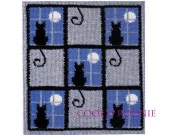 Cat Afghan Crochet Pattern - Vintage Cat in the Window Pattern - PDF Crochet Pattern Instant Download