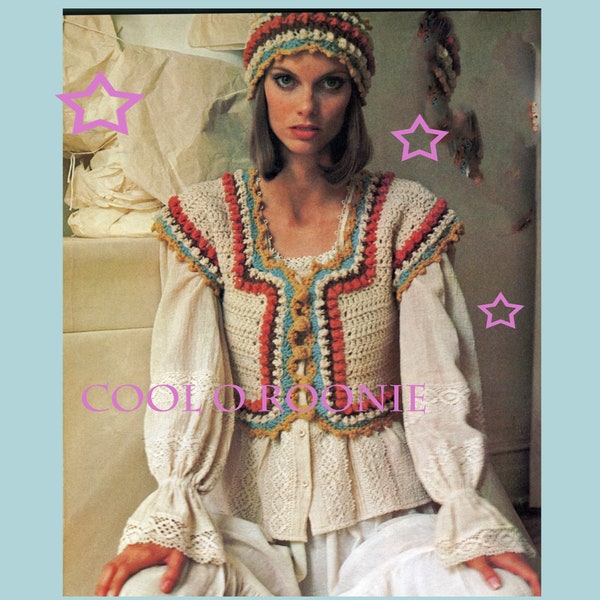 Boho Vest pattern - Crochet Pattern - Bohemian Vest - Boho Crocheted Vest Pattern Womens Top Pattern Pure 70's Vintage  PDF Crochet pattern