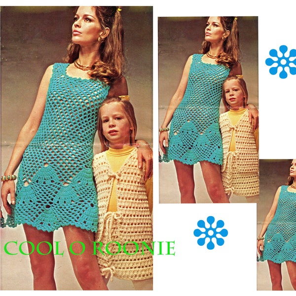 Crochet Pattern Womens Crochet Dress - 1970s Hippie Wear - Childs Vest - Skirt Crochet - PDF Crochet Pattern