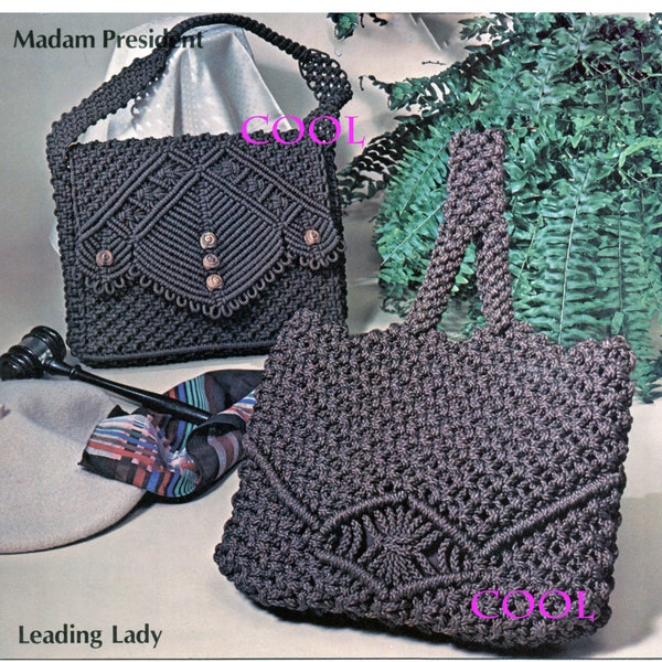 Macrame Purse Patterns -  TWO Womens Handbag Patterns - Vintage Boho Style Bag Purse - PDF Macrame Pattern