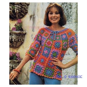 Granny Square Sweater Pattern - Vintage Women's Summer Granny Square Top - PDF Crochet Pattern Instant Download