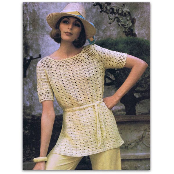 Crochet Pattern Women Top Crochet  Long Lacy Summer Tunic Top Vintage 1970's  PDF Crochet Pattern Instant Download