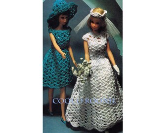 Barbie Crochet Pattern - Vintage 70's Fashion Doll crochet pattern - Wedding Dress - Crown - PDF Crochet Pattern Printable Download