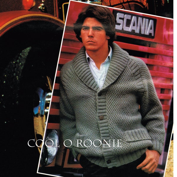 Shawl Collar Cardigan Mens Sweater Knitting Pattern - Vintage Digital - PDF Knitting Pattern Instant Download