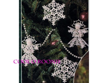 Snowflake Crochet Pattern Christmas Ornaments Angel Tree Trims Decorations PDF Crochet Pattern  Instant Download