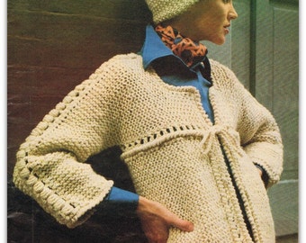 Jacket Knitting Pattern for Women's Box Jacket and Hat Vintage 70's PDF Knitting Pattern Instant Download