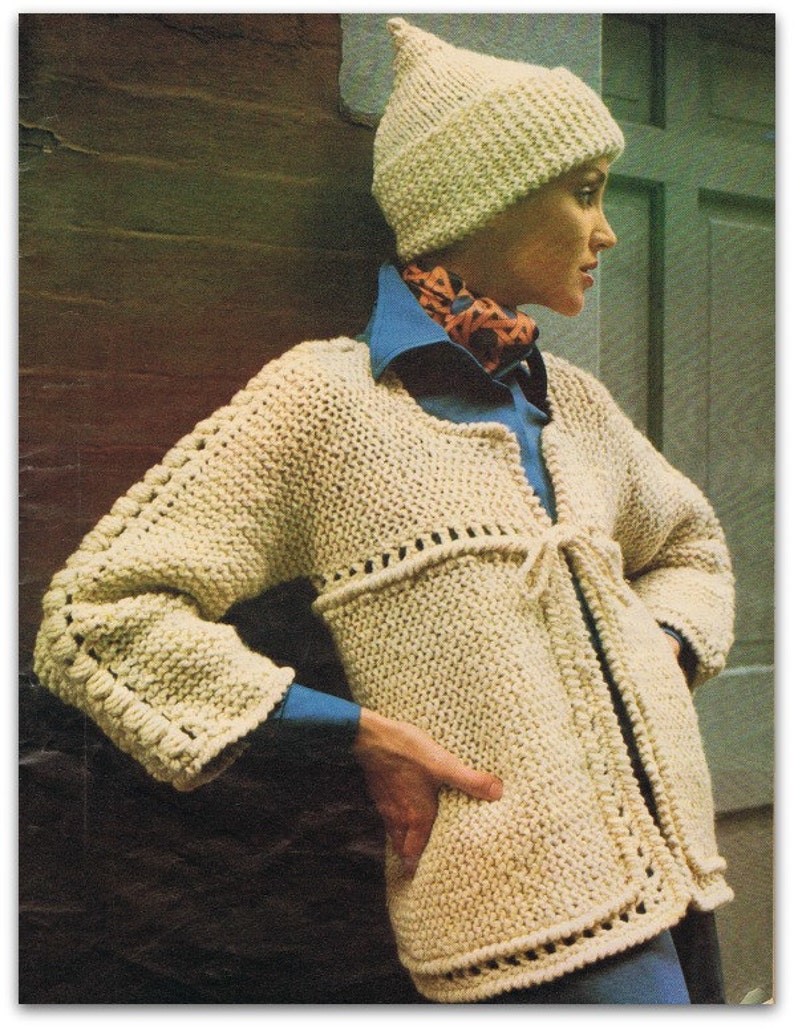 Jacket Knitting Pattern for Women/'s Box Jacket and Hat Vintage 70/'s PDF Knitting Pattern Instant Download