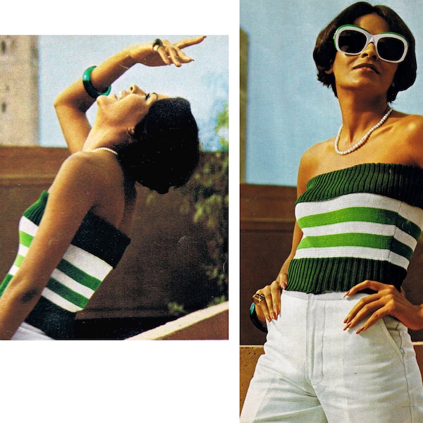 Vintage Womens Tube Top Knitting Pattern - Summer Strapless Top PDF Knitting Pattern Instant Download
