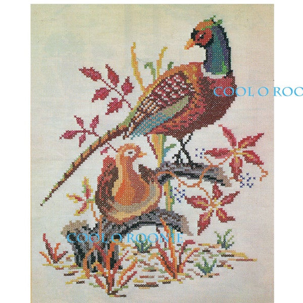 Pheasant Cross Stitch Pattern - 1960's Pattern - PDF Cross Stitch Pattern Bird X Stitch Digital Pattern Instant Download