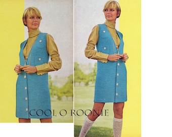 Womens Crochet Dress Pattern - Vintage 70's Patch Pocket Jumper Crochet Pattern - PDF Crochet Pattern