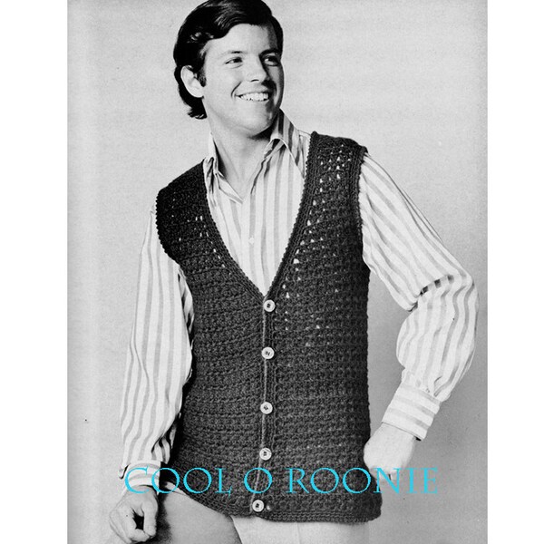 Mens Crochet Pattern - Sweater Vest Pattern - Vintage 70's PDF Crochet Pattern Digital Crochet Pattern